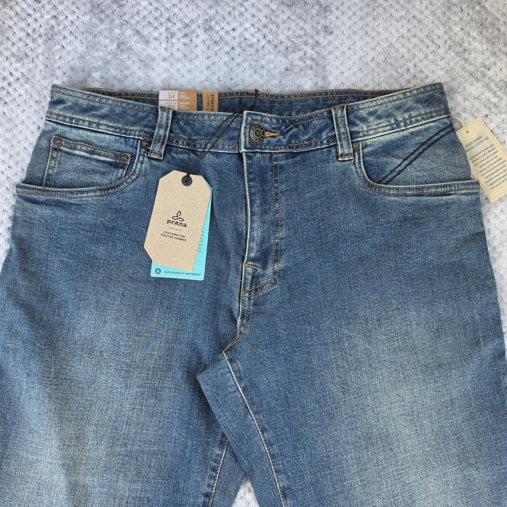 Prana Axiom Jeans Mens 34x30 Antique Stone Wash Organic Stretch Straight Leg NEW - Picture 3 of 11